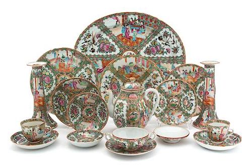 A Large Group of Chinese Rose Medallion Porcelain Length of platter 16 inches.