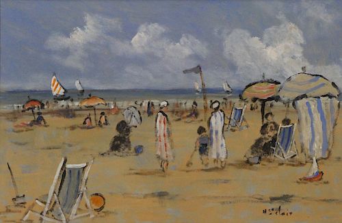 CLAIR, Henry S. Oil on Paper. "A Day at the Beach"