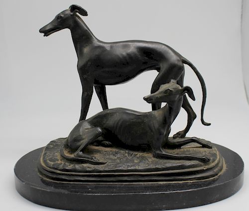 BAYRE, Signed Bronze Sculpture of Whippets.