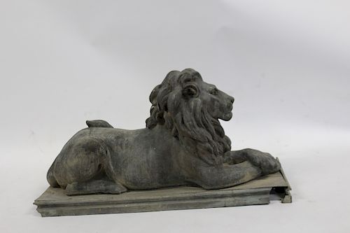 Antique Zinc Recumbent Lion Architectural