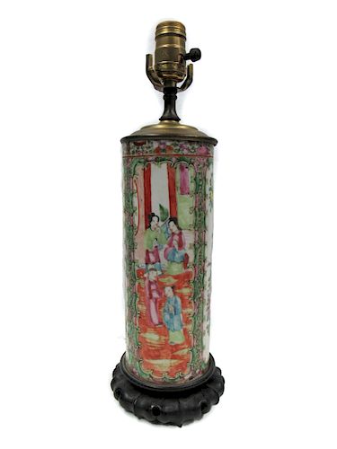 Rose Medallion Vase Mounted as a Lamp.
