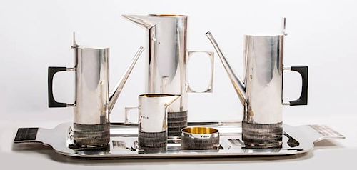 An Alex Styles Seven Piece Silver Coffee and Tea Service, Mid-20th Century,