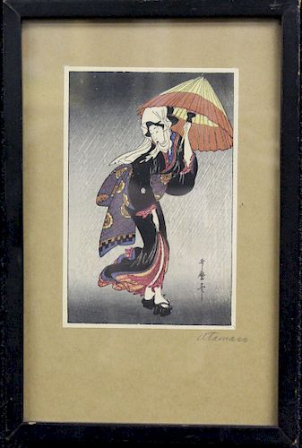 Utamaro Japanese Woman w/ Parasol Print