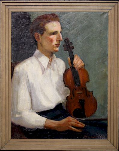 1936, Signed Portrait of a Man with Violin