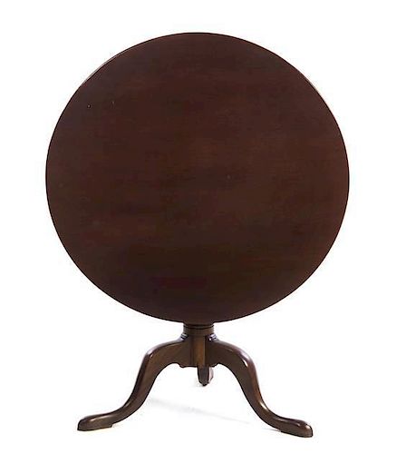 An English Tilt-Top Tea Table, Height 27 3/4 x diameter 33 1/2 inches.