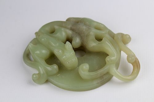 Antique Chinese Carved Jade Bi w/ Kylin