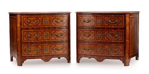 A Pair of Regence Style Various Wood Commodes Height 34 1/2 x width 38 x depth 28 inches.