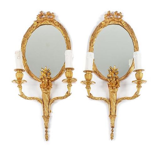 A Pair of Louis XV Style Gilt Bronze Girandole Mirrors Height 24 inches.