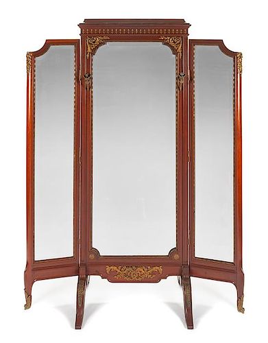 A Louis XVI Style Gilt Bronze Mounted Mahogany Dressing Mirror Height 89 1/2 x width 67 1/2 inches.
