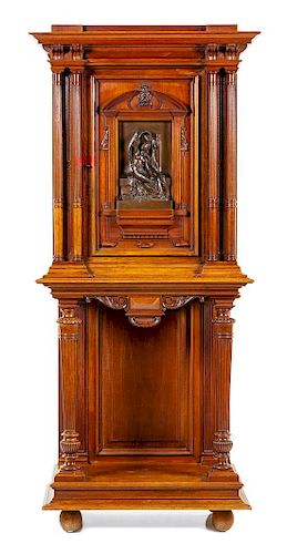 A French Bronze Mounted Walnut Cabinet Height 78 x width 33 1/4 x depth 19 1/2 inches.