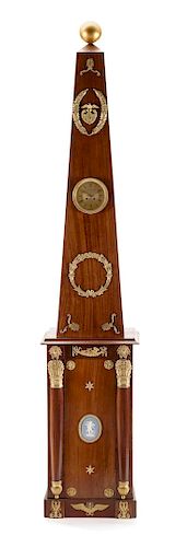 An Empire Style Obelisk Form Tall Case Clock Height overall 97 x width 19 x depth 18 inches.