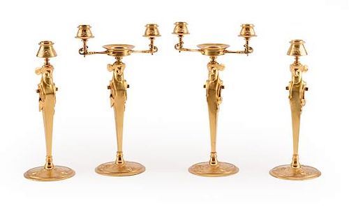 An Empire Style Gilt Bronze Garniture Set Height 13 inches.