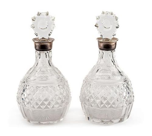 A Pair of French Cut Glass Decanters Height 13 1/2 inches.