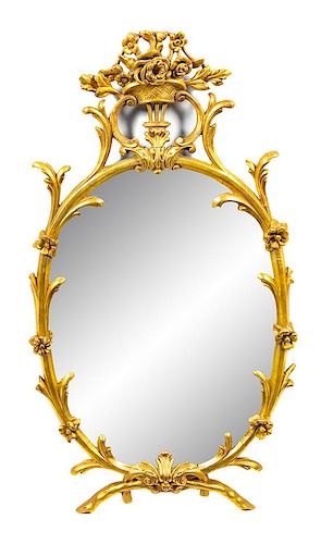 A Rococo Style Giltwood Mirror Height 41 1/4 x width 22 inches.
