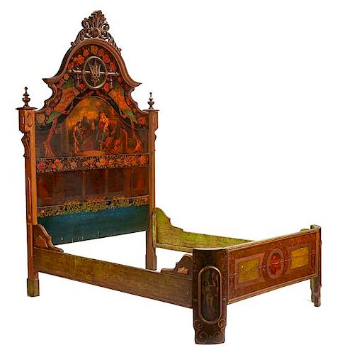 An Italian Renaissance Style Painted Bed Height 96 x width 61 x depth 80 inches.