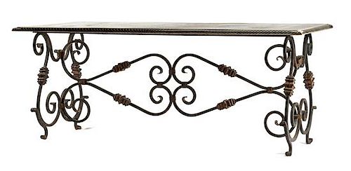 An Italian Pietra Dura Center Table Height 31 x length 77 1/2 x depth 38 inches.