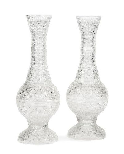 A Pair of Large Cut Glass Vases Height 36 1/4 inches.