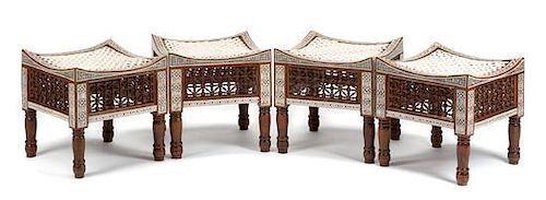 A Set of Four Moorish Style Mother-of-Pearl Inlaid Stools Height 15 inches.