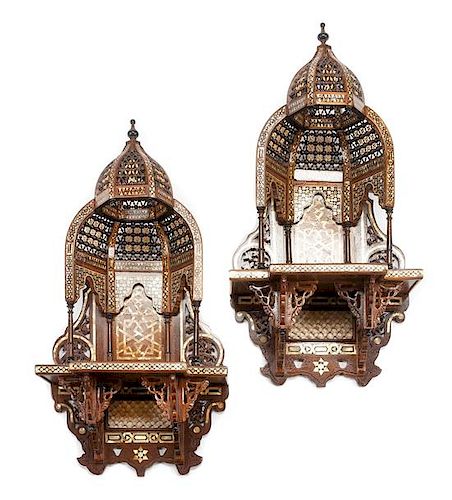 A Pair of Moorish Mother-of-Pearl Inlaid Wall Brackets Height 24 inches.