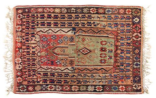 A Turkish Wool and Metallic Thread Prayer Rug 5 feet 8 inches x 4 feet 4 inches.