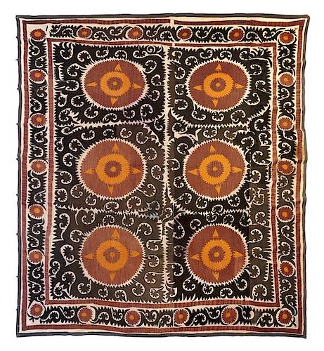 An Uzbek Suzani Panel 10 feet 4 inches x 9 feet 1 inch.