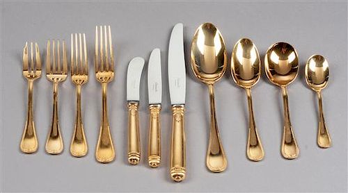 A French Gilt Silver-Plate Flatware Service, Christofle, Paris, 20th Century, Malmaison pattern, comprising: 108 dinner knives i