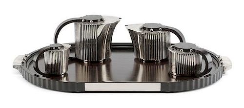 A French Art Deco Silver-Plate Tea and Coffee Service, Jean-Emile Puiforcat, Designed in 1928, Etchea pattern, comprising a coff