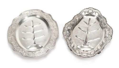 Two American Silver Well-and-Tree Platters, Gorham Mfg. Co., Providence, RI and the Cellini Shop, Chicago, IL, each of shaped ov