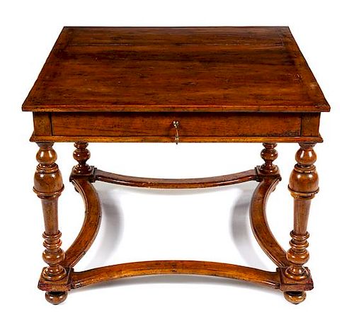 A William and Mary Style Side Table Height 27 1/4 x width 33 3/4 x depth 33 3/4 inches.