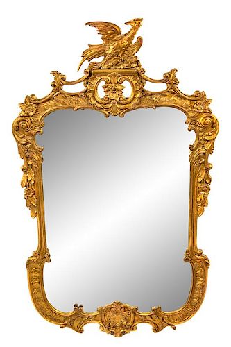 A George II Style Giltwood Mirror Height 50 1/2 x width 30 1/4 inches.