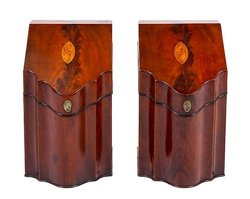 A Pair of George III Mahogany Knife Boxes Height 15 inches.