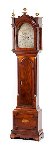 An English Mahogany Tall Case Clock Height 90 x width 20 1/2 x depth 10 1/2 inches.