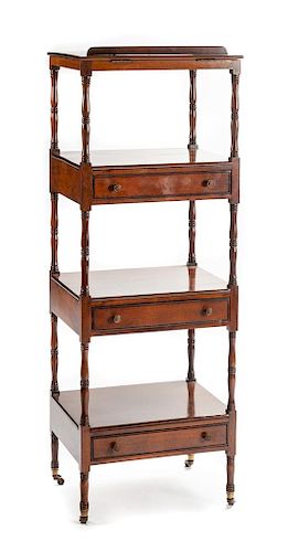 A George III Style Mahogany Etagere Height 49 x width 18 x depth 13 1/2 inches.