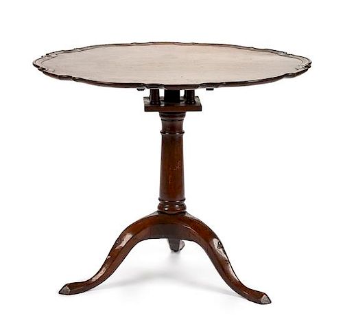 A Georgian Style Mahogany Tilt-Top Tea Table Height 28 x diameter of top 34 inches.