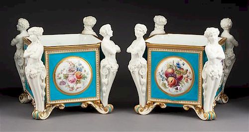A Pair of Minton Porcelain Jardinieres Height 8 3/4 inches.