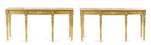 A Pair of Louis XV Style Console Tables, Height 33 1/4 x width 69 1/4 x depth 16 inches.