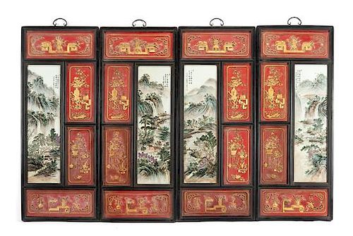 A Set of Four Chinese Porcelain Plaques Height 47 1/2 x width 19 inches.