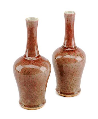 A Pair of Chinese Peachbloom Porcelain Vases Height 9 inches.