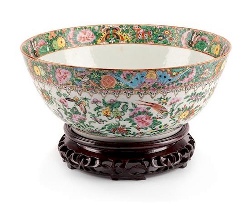 A Chinese Rose Canton Porcelain Bowl Height 6 x diameter 14 inches.