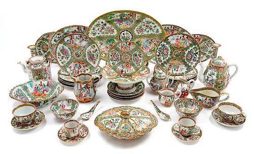 * A Collection of Rose Medallion Porcelain Articles Width of widest tray 17 inches.