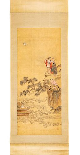 * A Chinese Scroll Painting 39 x 16 inches.
