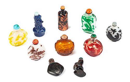 Ten Chinese Snuff Bottles Height of tallest 3 1/2 inches.