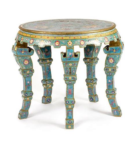 A Chinese Cloisonne Center Table Height 30 x diameter of top 35 inches.