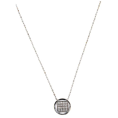 A 14K white gold necklace and diamond pendant.