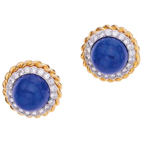 TIFFANY & CO. lapis lazuli and diamond 18K yellow gold pair of earrings.