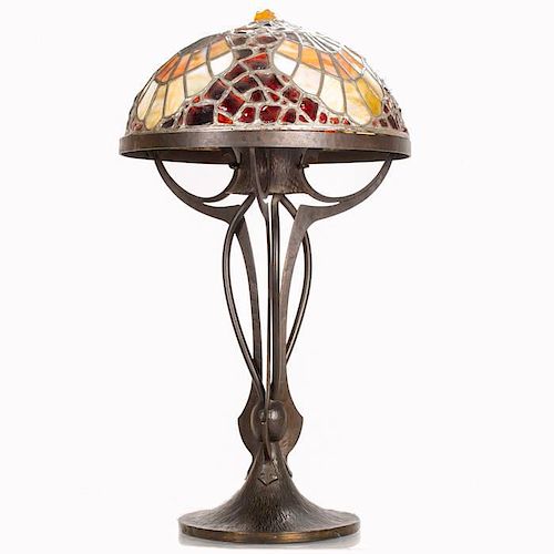 An Austrian Pebble Glass and Hammered Brass Table Lamp, 20th Century,