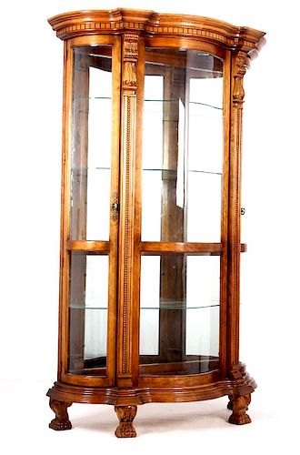 Carved Ornate Curved Glass Curio Cabinet w/