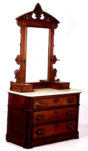 Antique Victorian Marble Top Dresser, Victorian Marble Top Dresser Mirror