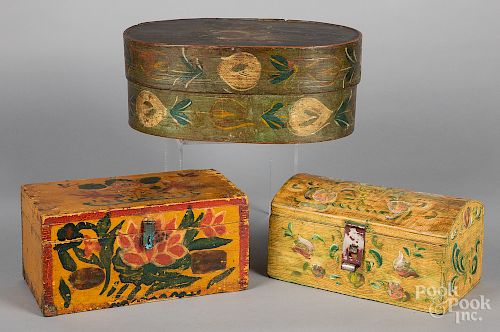 Three painted dresser boxes