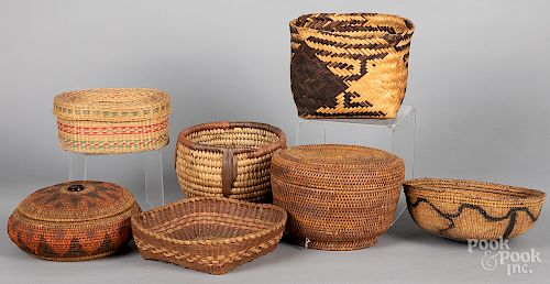 Seven Native American baskets